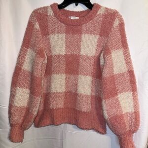 LC Lauren Conrad Pink and Ivory Checkered Sweater